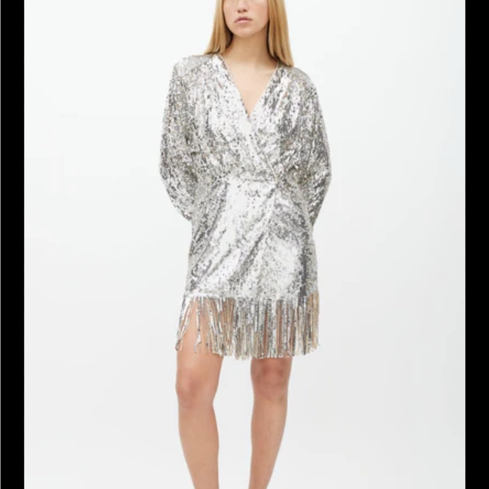 ROTATE Birger Christensen Sliver Sequin Wrap Minidress US 8 - Picture 2 of 13